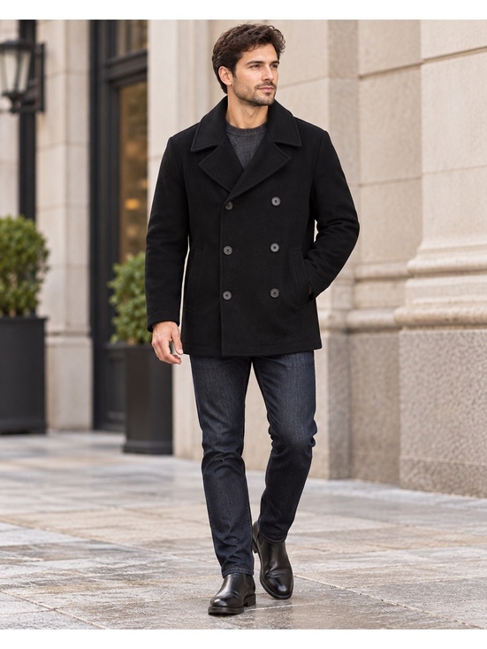 Other - Kenneth Cole Reaction Men’s Black Wool Blend Double Breasted Pea Coat Size M